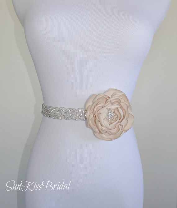 BRIE2 Braided Rhinestone Bridal Sash with Flower,Beaded Crystal Sash,Bridesmaids,Wedding Gown Belt