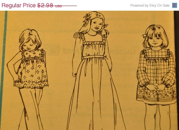 SALE Children's and Girl's Dress or Top Size 3 Vintage 1970s Sewing Pattern-McCall's 5879