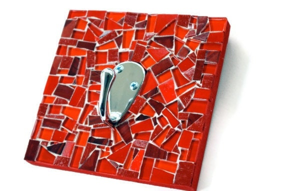Red Mosaic Coat Hook by GreenStreetMosaics on Etsy