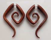 Fake Gauge Earrings - Sabo Wood, Naturally Organic, Tribal, Hand Carved (0003)
