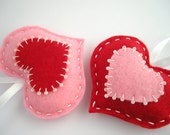 Red and pink felt hearts - valentines day home decoration, gift tags, ornaments - puffy hearts