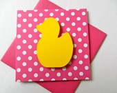 Ducky Note card, Thank you card, 3x3, gift card, gift tag, baby shower gift, Rubber duckie, Polka dots, Baby, 3D