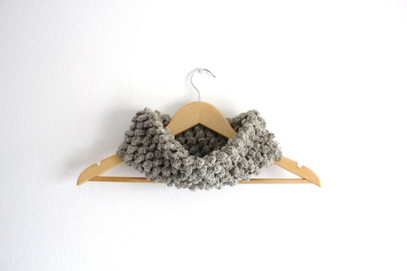 Light Gray Crochet Cowl Neck Warmer with Vintage Wool by zwazo