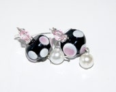Black, Pink, And White Earrings, Pretty Earrings, Beadwork Earrings, Lampwork  Earrings, Glass Bead Earrings