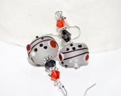 Frosted Clear, Black, Red And White Earrings, Pretty Earrings, Beadwork Earrings, Lampwork  Earrings, Glass Bead Earrings