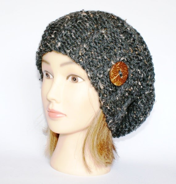 Slouchy beanie hat dark gray tweed slouch hats by Johannahats