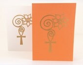 Gocco Print Cards - Blank Note Card Set - Ankh & Flower
