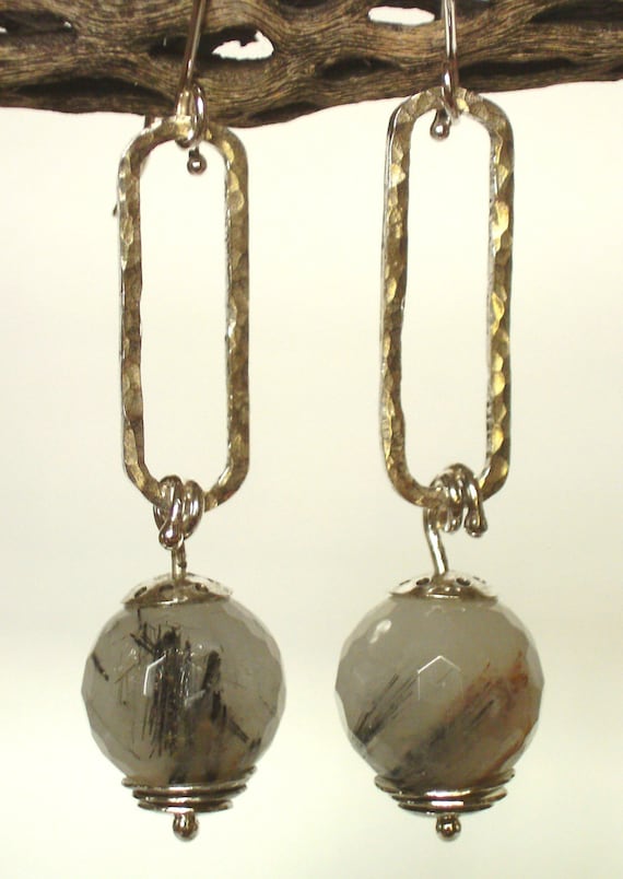 Earrings Sterling Silver Hoop - Faceted Rutilated Quartz - Silversmith - RMD Designs