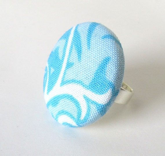 Big light blue ring  white winter bright large by KooKooCraft
