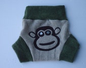 Upcycled Wool Diaper Cover - Monkeys on it - Size Medium
