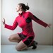 Red Chinese Mini Dress - Cotton - Psy - Long Sleeve Dress - Red Tunique - Trance