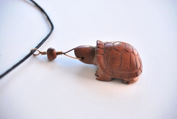 Tortoise necklace / pendant carved from red mangrove / driftwood