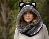 Cat Scarf, Scoodie with Cat Ears, Hooded Scarf, Crochet Animal Hood, Halloween Costume
