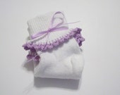 Pair Of Girl's Bobby Socks With Wood Violet Crocheted Shell Stitch For Ages 3-5 Years