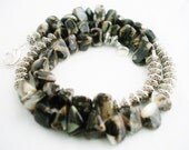 Men's Necklace Shell and Metal Beads Black