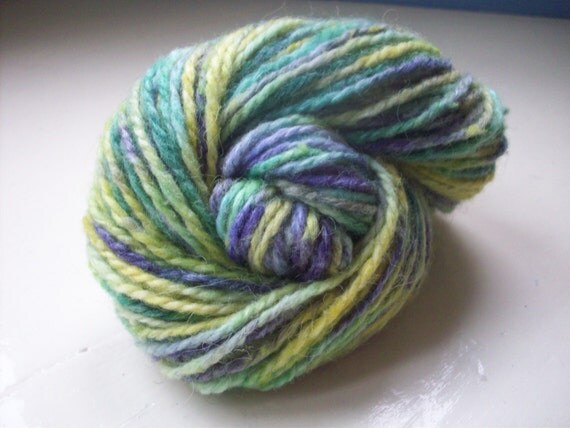 Hand painted yarn 50g green yellow violet crocus by SpinningStreak