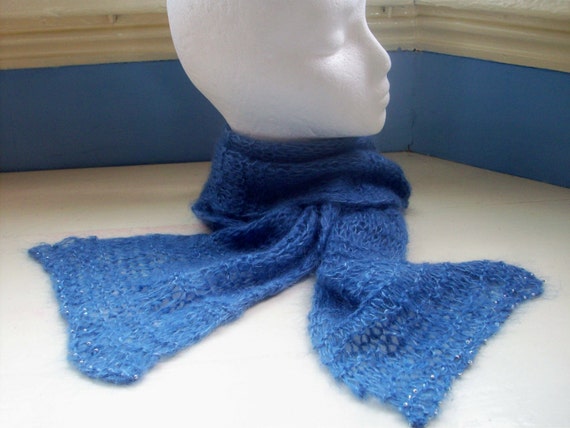 Beaded scarf knit Rowan kidsilk Aura air force by SpinningStreak