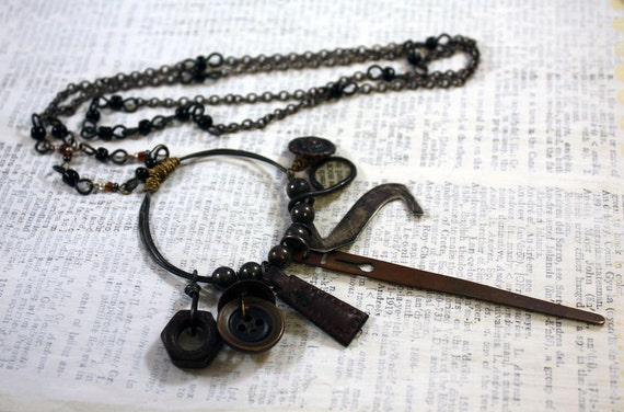 Tribal JUNK Necklace - mixed media, found objects, dangles