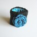 Black Cotton Crochet Cuff Bracelet with Blue Rose ready by luvbuzz