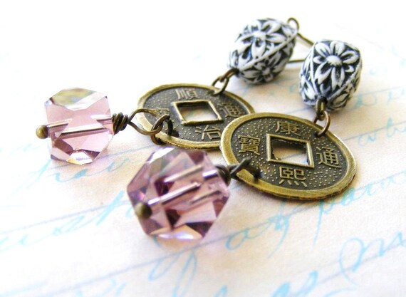 Lucky Chinese Coin Earring Dangles with Wire by meiguidesigns