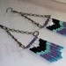 Chevron Pattern Beaded Purple Turquoise Black White Dangle Earrings