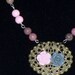 Pink and Gray Rose Necklace, Pink Gemstone Round Glass Beads Necklace, Fancy Filigree Rose Chain Necklace