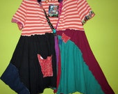 Swingy Peach Striped bodice upcycled cotton tunic fits medium thru XL