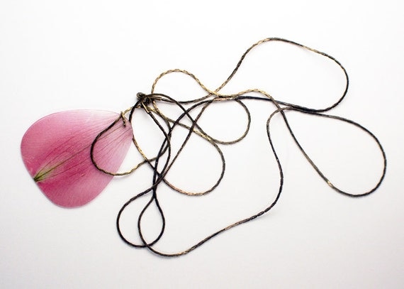 Flower Petal Necklace - Real Lily of the Incas - transparent pink- Handmade Jewelry with Real Flowers - summer jewelry