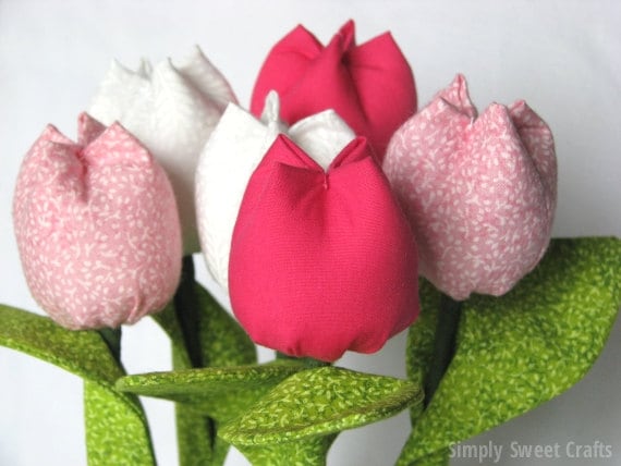 Fabric Tulip Bouquet. Pink ombre flowers. Mother's Day Flower Bouquet. Fabric Flower Bouquet. White Pink Tulips Bouquet.