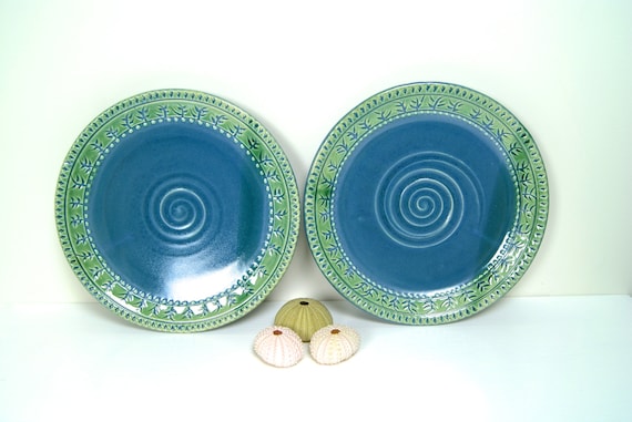 Plate / Platter / Handmade Pottery / Blue Green / Ready to Ship