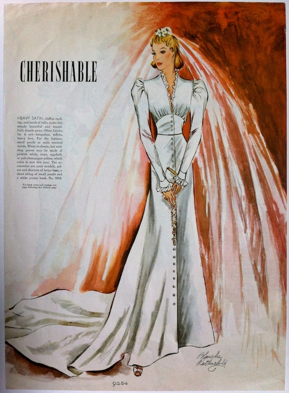 1930s Blanche Rothschild illustration of a bridal gown, McCall 9284 circa June 1937