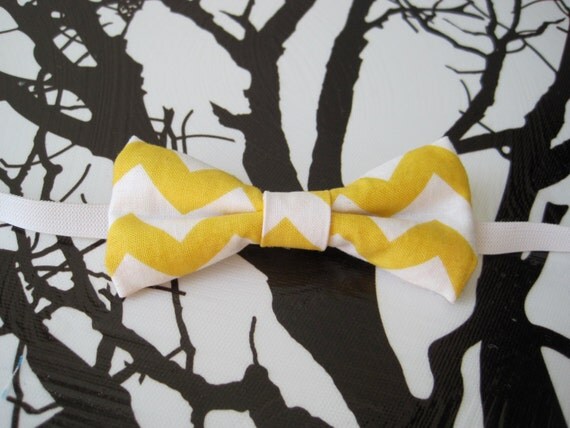 Bowtie in Newborn, Infant/Toddler or Youth sizing - Bright yellow and white chevron stripe - photo prop, birthday outfit, weddings and more