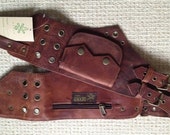 Light Aged Brown leather UTILITY POCKET BELT psytrance hip pack waist bag bumbag fanny pack