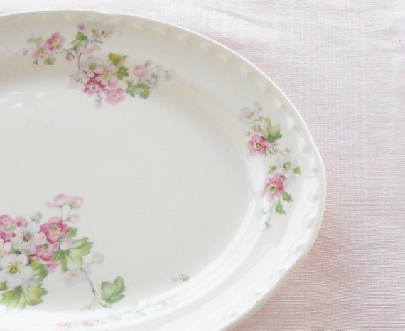 Vintage Cottage Style Floral and Cream Platter