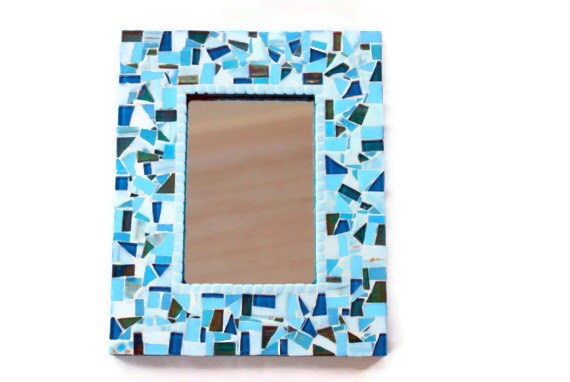 White and Teal Mosaic Mirror by GreenStreetMosaics on Etsy