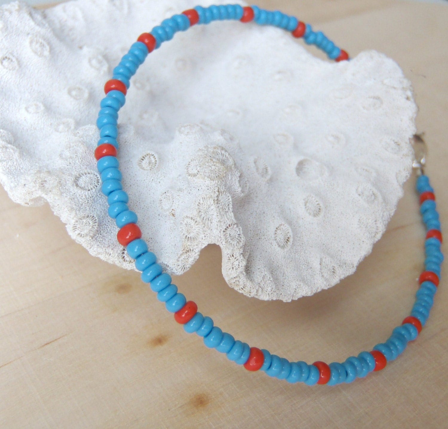 turquoise & tomato anklet