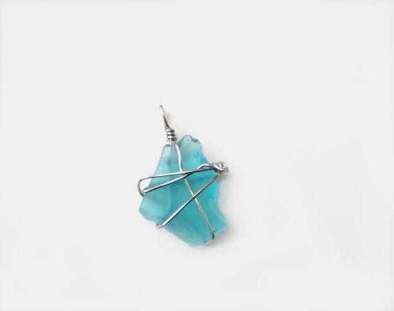 Turquoise Retro Springtime Aquamarine Sea Glass Necklace Pendant Aqua Blue