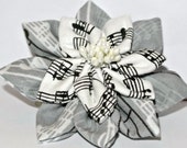 Double layered musical note cotton fabric kanzashi hair flower clip
