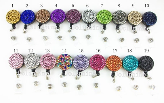 Multi - Colors Rhinestone Badge Reel Retractable ID Badge Holder 19 colors