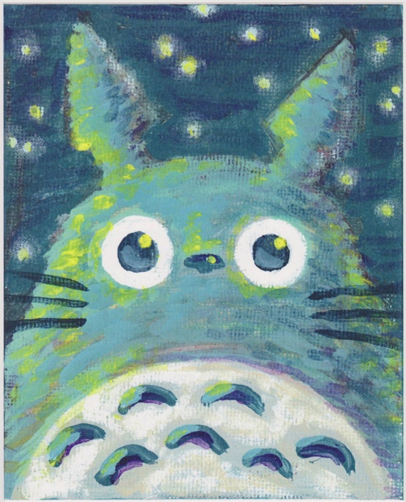 Totoro At Night Painting Acrylic Print Studio Ghibli Etsy Night Painting Totoro Studio Ghibli