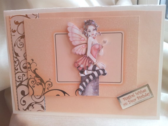 Happy Birthday Enchanted Fantasy Fairy Decoupage Card - OOAK