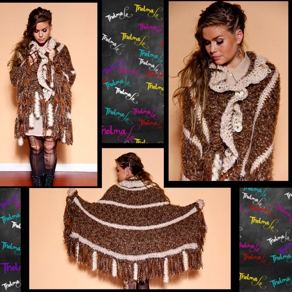 One of a kind UNISEX unique corkscrew fringed crocheted Shawl/Scarf/Cape/Poncho/Wrap