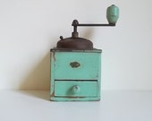 Rustic Vintage coffee grinder, European coffee grinder, green coffee grinder