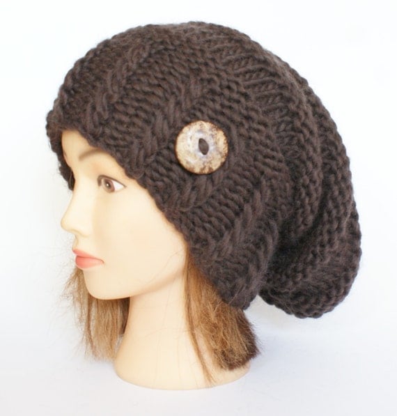 Dark brown slouchy beanie hat  womens beanie hat  by Johannahats