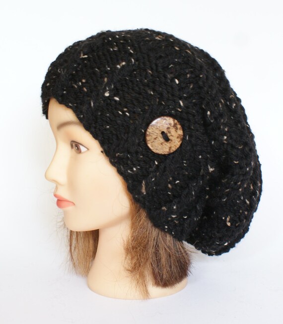Black Tweed slouch hat women  beanies hat  Slouch by Johannahats