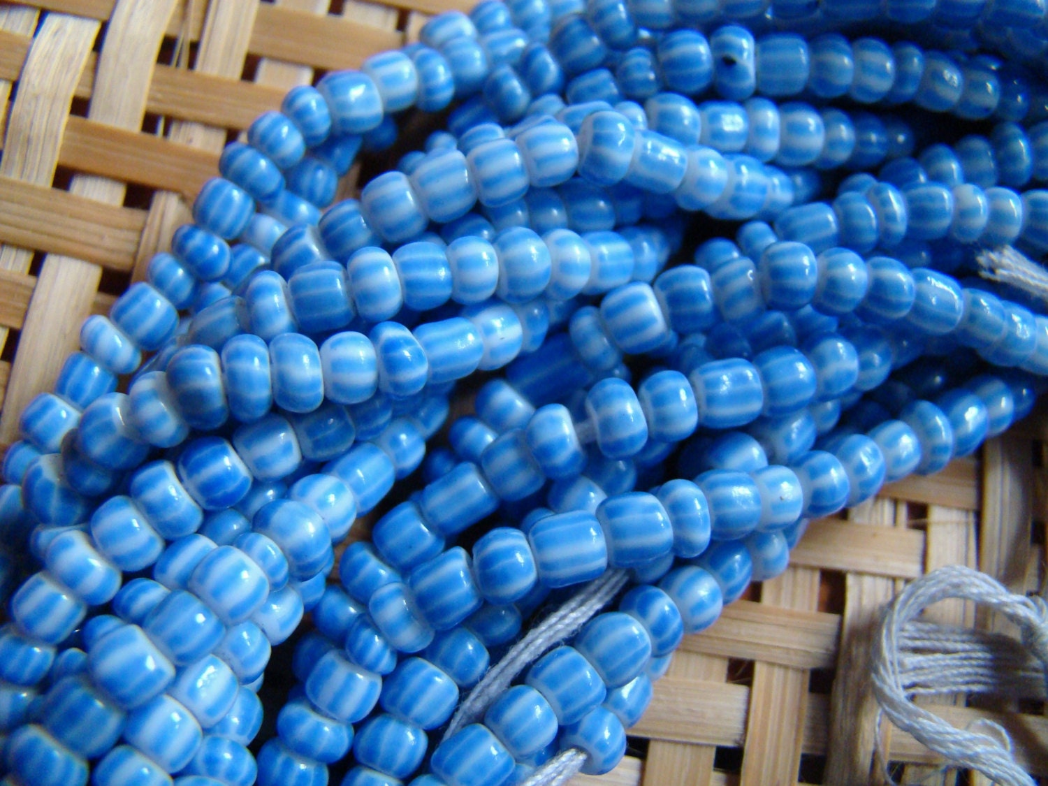 West African Waist Beads Belly Beads Ileke Yemoja Blue and White Glass