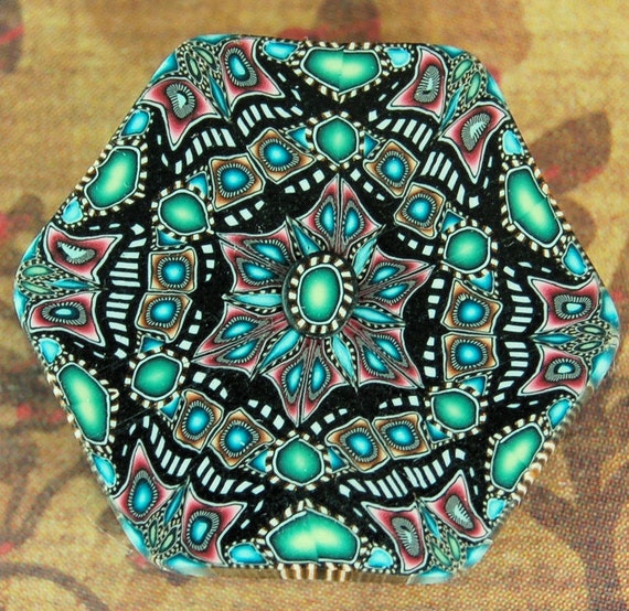 SALE - Polymer Clay Hexagon Kaleidoscope Cane Slice Bead -A37