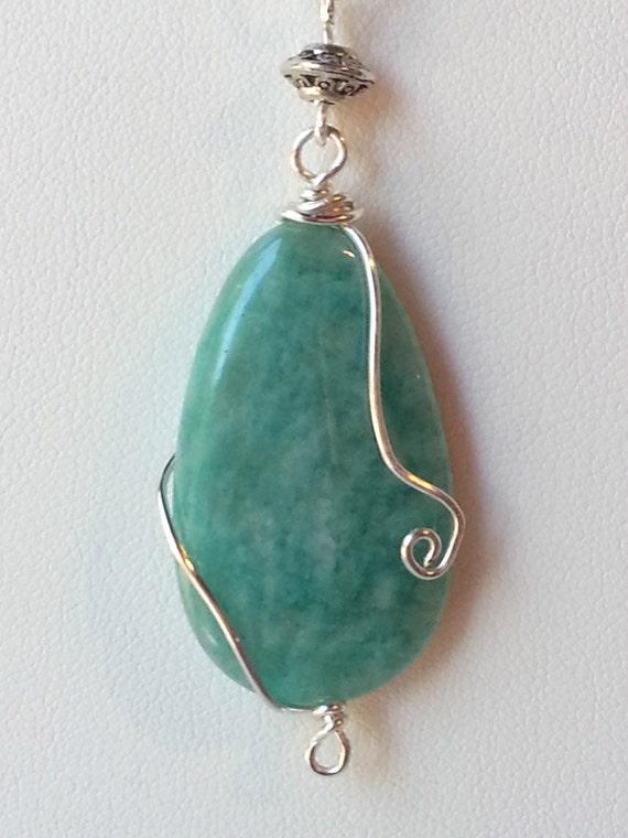 Sea Nymph - Wire Wrapped Sea Green Agate Pendant Necklace