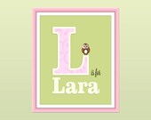 Personalized Nursery Art Print, Name, Letter L, Owl - Nursery/Children's Art Print - 8 x 10 in. PLL1: Letter L Owl-1