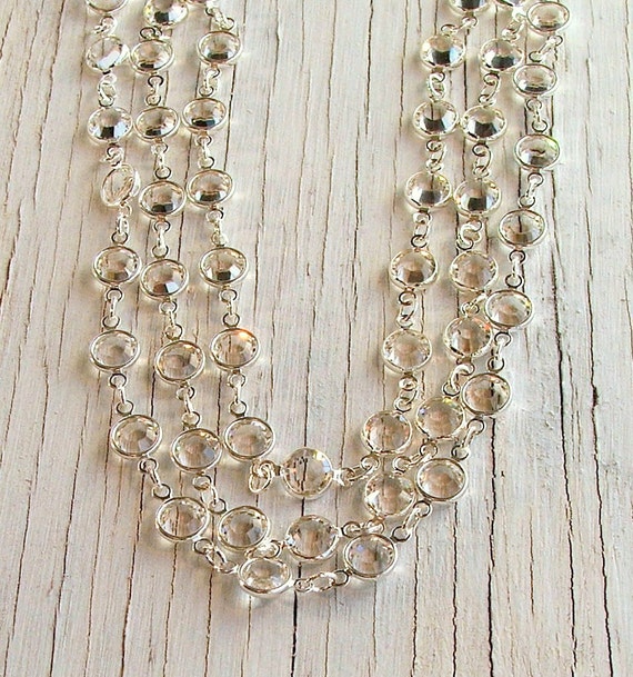 SILVER Layering Chain, CHANNEL Set, Long Chain Necklace, Swarovski Crystal, Art Deco, Sparkly, Bride Wedding Back Necklace, Sparkle, 36"